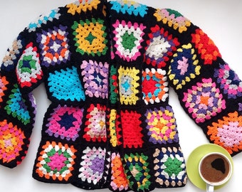 Granny Square Cardigan, Crochet Boho Cardigan, Patchwork Crochet Cardigan, Granny Square Sweater, Granny Square Jacket, Patchwork Jacket