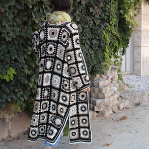 Oma vierkant vest, gehaakt vest, Afghaans haakwerk, oma vierkante jas, Boho vest, oma vierkante trui, lange oma vierkante jas