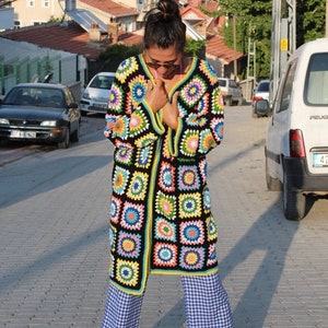 Granny Square Cardigan, Crochet Cardigan, Afghan Crochet, Granny Square Coat, Boho Cardigan, Granny Square Sweater, Long Granny Square Coat