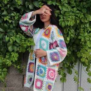 Granny Square Cardigan, Multicolor Jacket, Granny Square Coat, Afghan Coat, Oversized Cardigan, Granny Square Sweater, Boho Jacket