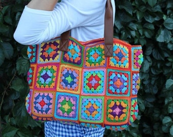 Granny Square Bag, Crochet Tote Bag, Afghan Bag, Crochet HandBag, Hobo Bag, Hippie Bag, Tote Bag, Shoulder Bag, Granny Square Purse, Gift