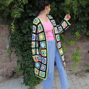 Granny Square Cardigan, Crochet Cardigan, Afghan Crochet, Granny Square Coat, Boho Cardigan, Granny Square Sweater, Long Granny Square Coat