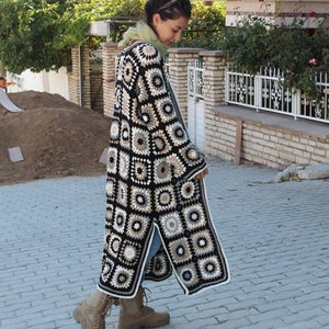 Crochet Cardigan, Granny Square Cardigan, Afghan Crochet, Long Granny Square Coat, Granny Square Coat, Boho Jacket, Granny Square Sweater