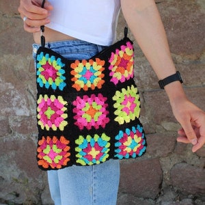 Crochet Bag, Granny Square Bag, Crochet Purse, Boho Bag, Crochet Tote Bag, Hippie Bag, Vintage Style, Granny Square Crochet Bag, Retro Bag