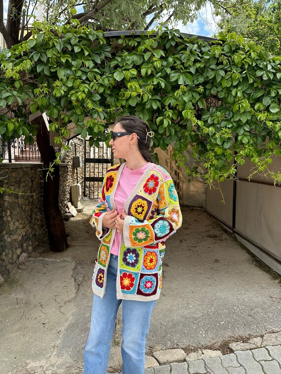 Patchwork Granny Square Crochet Cardigan: Handmad… - image 9