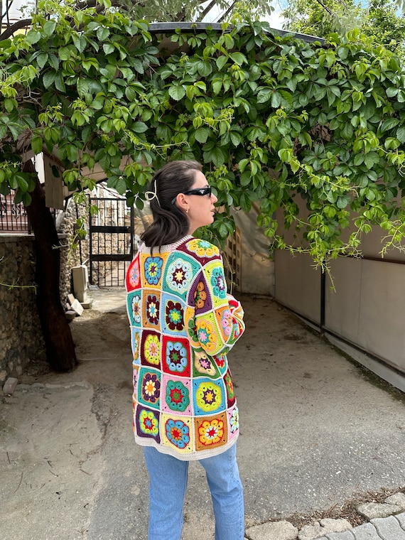 Patchwork Granny Square Crochet Cardigan: Handmad… - image 5