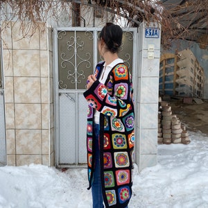 Granny Square Cardigan, Afghan Crochet Sweater, Crochet Coat, Bohemian Cardigan, Boho Style Cardigan, Afghan Coat Woman, Patchwork Cardigan image 7