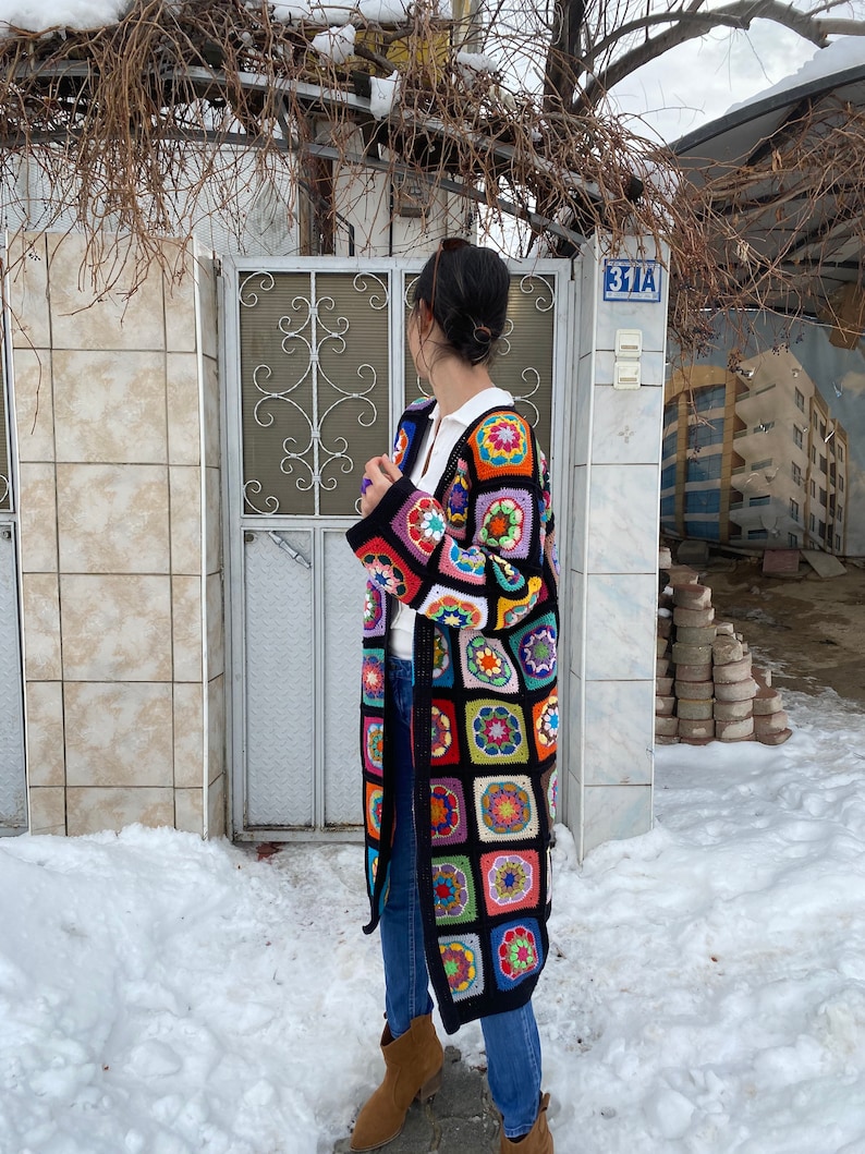 Granny Square Cardigan, Afghan Crochet Sweater, Crochet Coat, Bohemian Cardigan, Boho Style Cardigan, Afghan Coat Woman, Patchwork Cardigan image 7