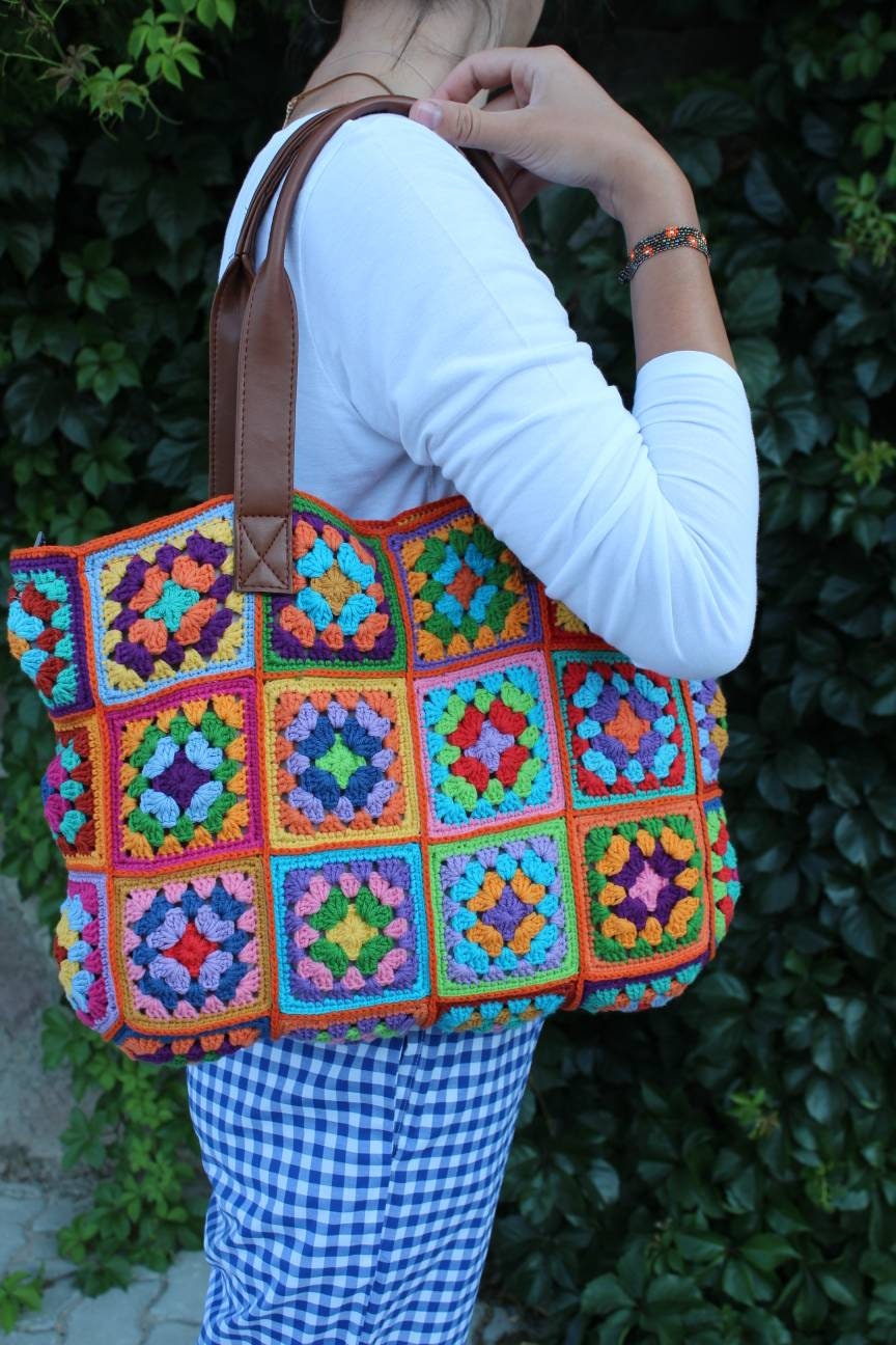 Granny Square Bag Crochet Tote Bag Afghan Bag Crochet | Etsy