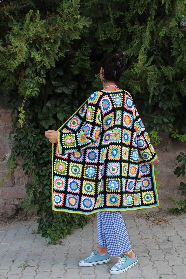 Granny Square Cardigan, Crochet Cardigan, Afghan Crochet, Granny Square Coat, Boho Cardigan, Granny Square Sweater, Long Granny Square Coat