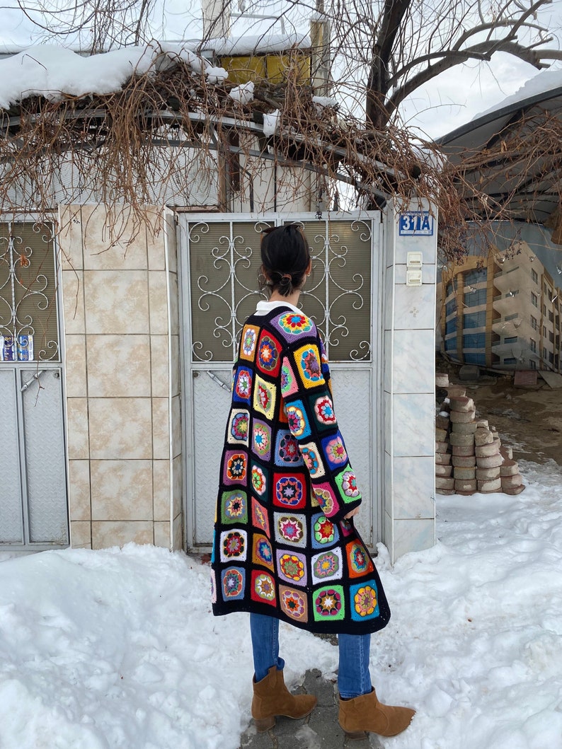 Granny Square Cardigan, Afghan Crochet Sweater, Crochet Coat, Bohemian Cardigan, Boho Style Cardigan, Afghan Coat Woman, Patchwork Cardigan image 2