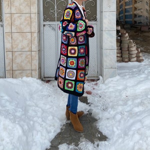 Granny Square Cardigan, Afghan Crochet Sweater, Crochet Coat, Bohemian Cardigan, Boho Style Cardigan, Afghan Coat Woman, Patchwork Cardigan image 9