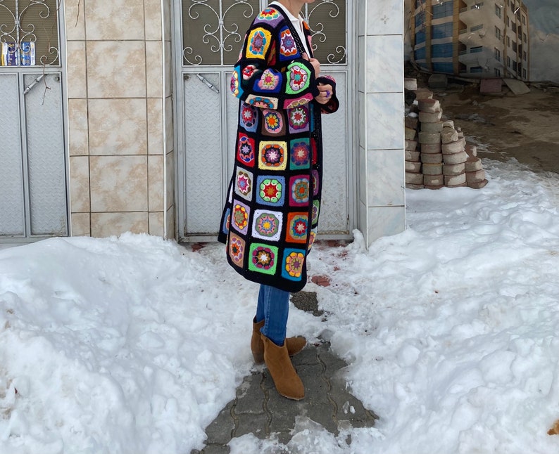 Granny Square Cardigan, Afghan Crochet Sweater, Crochet Coat, Bohemian Cardigan, Boho Style Cardigan, Afghan Coat Woman, Patchwork Cardigan image 9