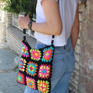 Crochet Bag, Granny Square Bag, Crochet Purse, Boho Bag, Crochet Tote Bag, Hippie Bag, Vintage Style, Granny Square Crochet Bag, Retro Bag