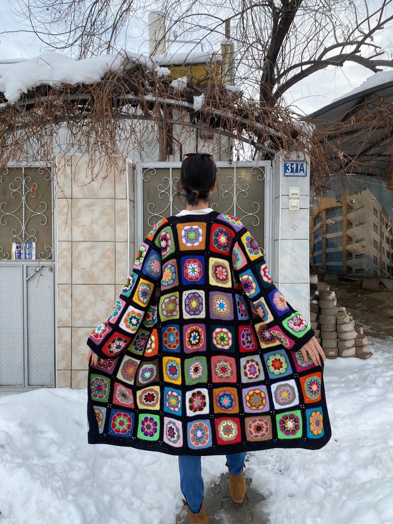 Granny Square Cardigan, Afghan Crochet Sweater, Crochet Coat, Bohemian Cardigan, Boho Style Cardigan, Afghan Coat Woman, Patchwork Cardigan image 1