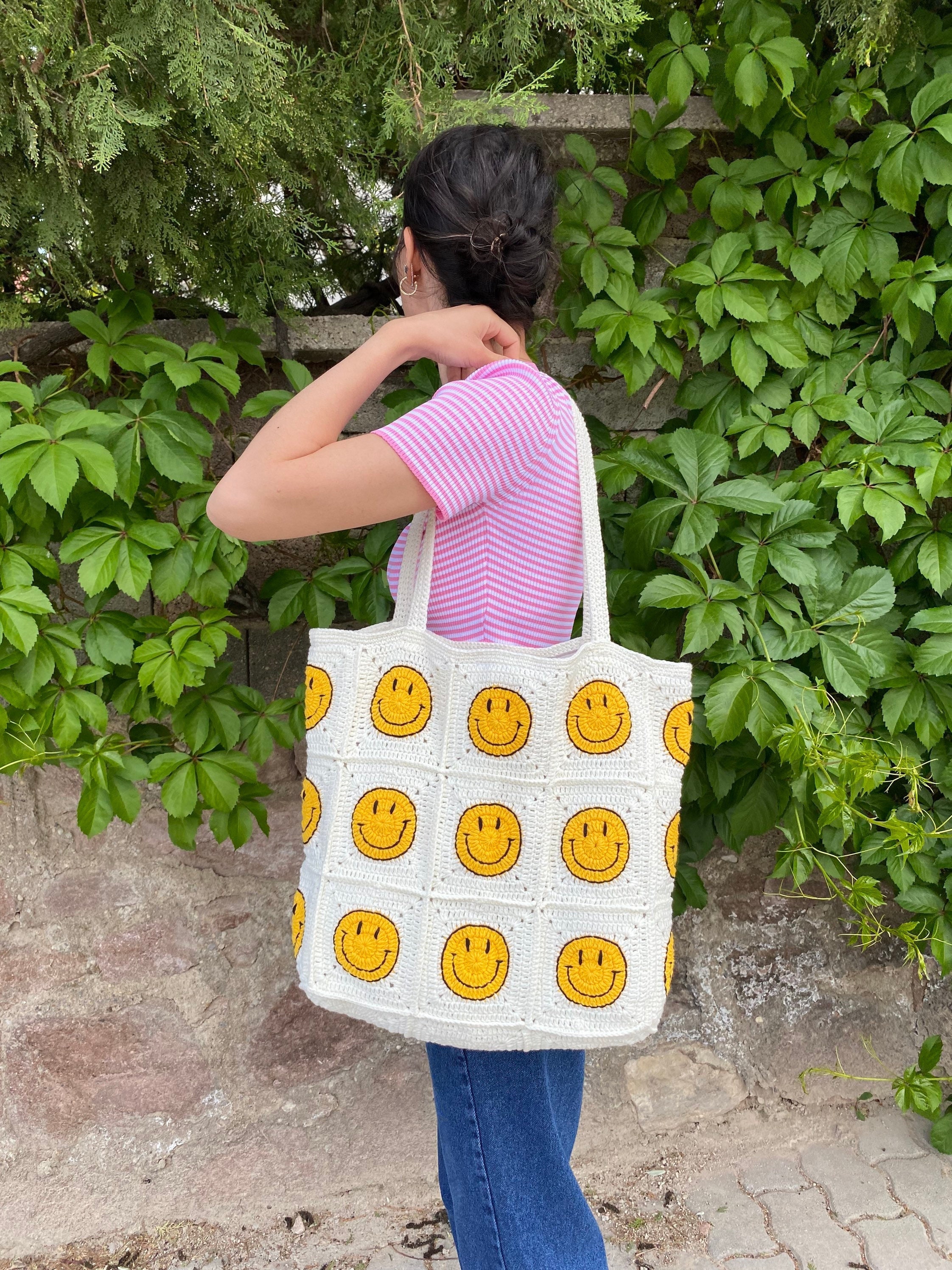 Smiley Face Crochet Bag Granny Square Bag Crochet Tote | Etsy UK