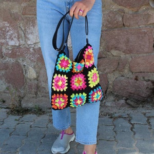 Crochet Bag, Granny Square Bag, Crochet Purse, Boho Bag, Crochet Tote Bag, Hippie Bag, Vintage Style, Granny Square Crochet Bag, Retro Bag