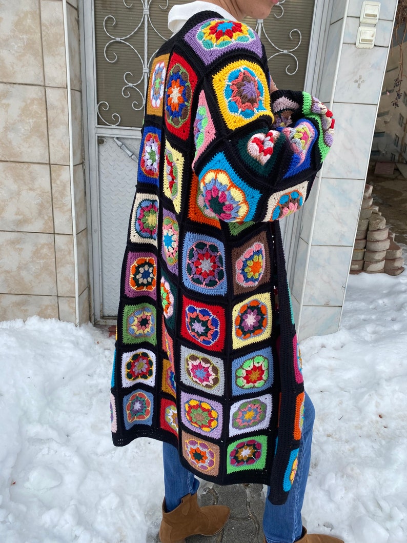 Granny Square Cardigan, Afghan Crochet Sweater, Crochet Coat, Bohemian Cardigan, Boho Style Cardigan, Afghan Coat Woman, Patchwork Cardigan image 5