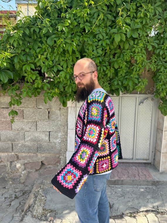 Cardigan cuadrado de abuelita sueter afgano Cardigan de retazos Sueter de abuela Chaqueta de ganchillo de gran tamano cardigan hippie Etsy Mexico