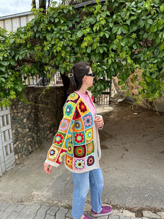 Patchwork Granny Square Crochet Cardigan: Handmad… - image 8