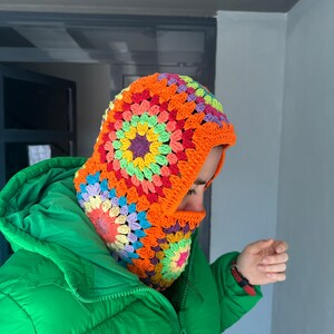 Granny Chic Crochet Balaclava Handmade Winter Hat with Afghan Blanket Design image 4