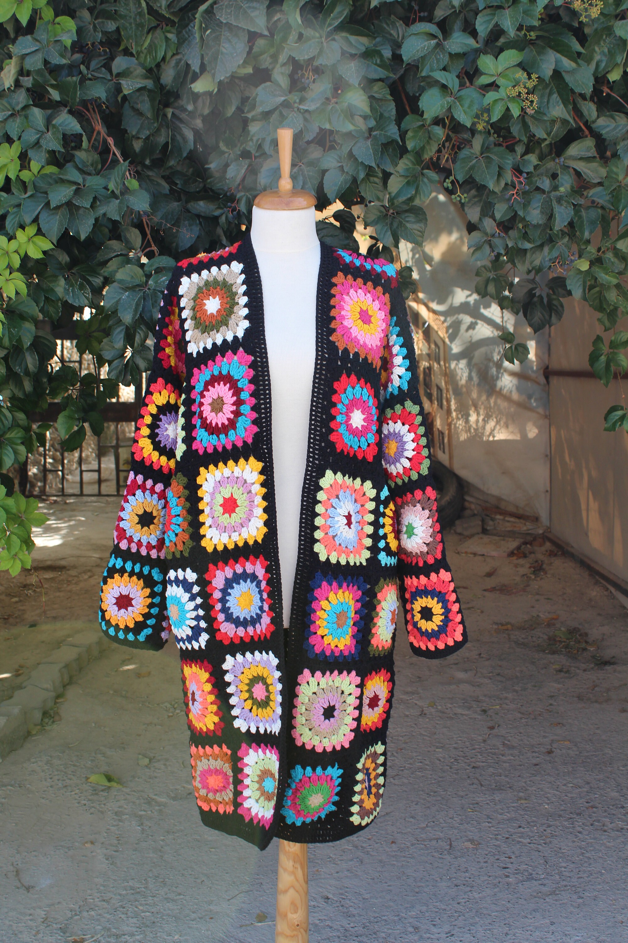 Long Granny Square Afghan Coat Boho Crochet Jacket Afghan | Etsy