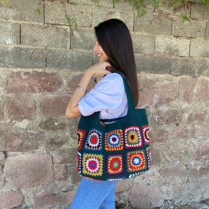 Crochet Bag, Granny Square Bag, Afghan Bag, Hobo Bag, Hippie Bag, Crochet Tote Bag, Retro Bag, Vintage Style, Crochet Purse, Gift for Her image 7