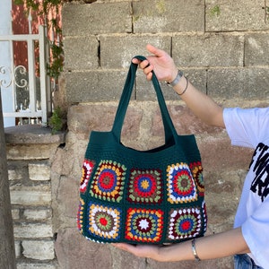 Crochet Bag, Granny Square Bag, Afghan Bag, Hobo Bag, Hippie Bag, Crochet Tote Bag, Retro Bag, Vintage Style, Crochet Purse, Gift for Her image 8