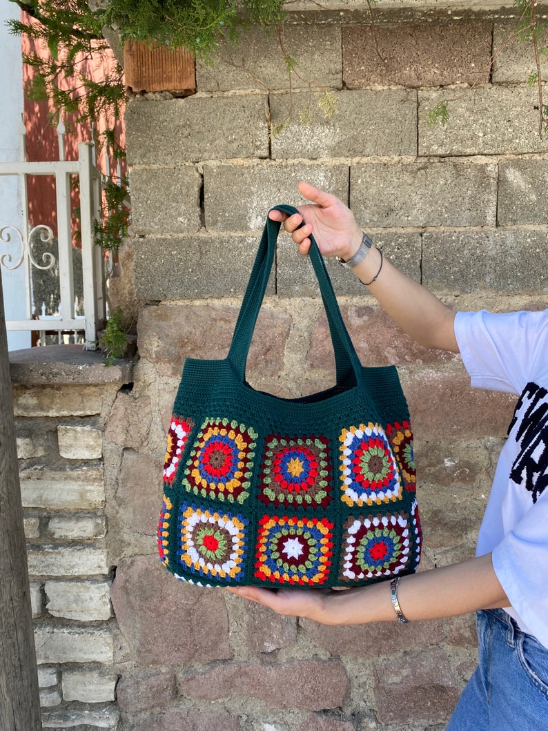 Crochet Bag, Granny Square Bag, Afghan Bag, Hobo Bag, Hippie Bag, Crochet Tote Bag, Retro Bag, Vintage Style, Crochet Purse, Gift for Her image 8