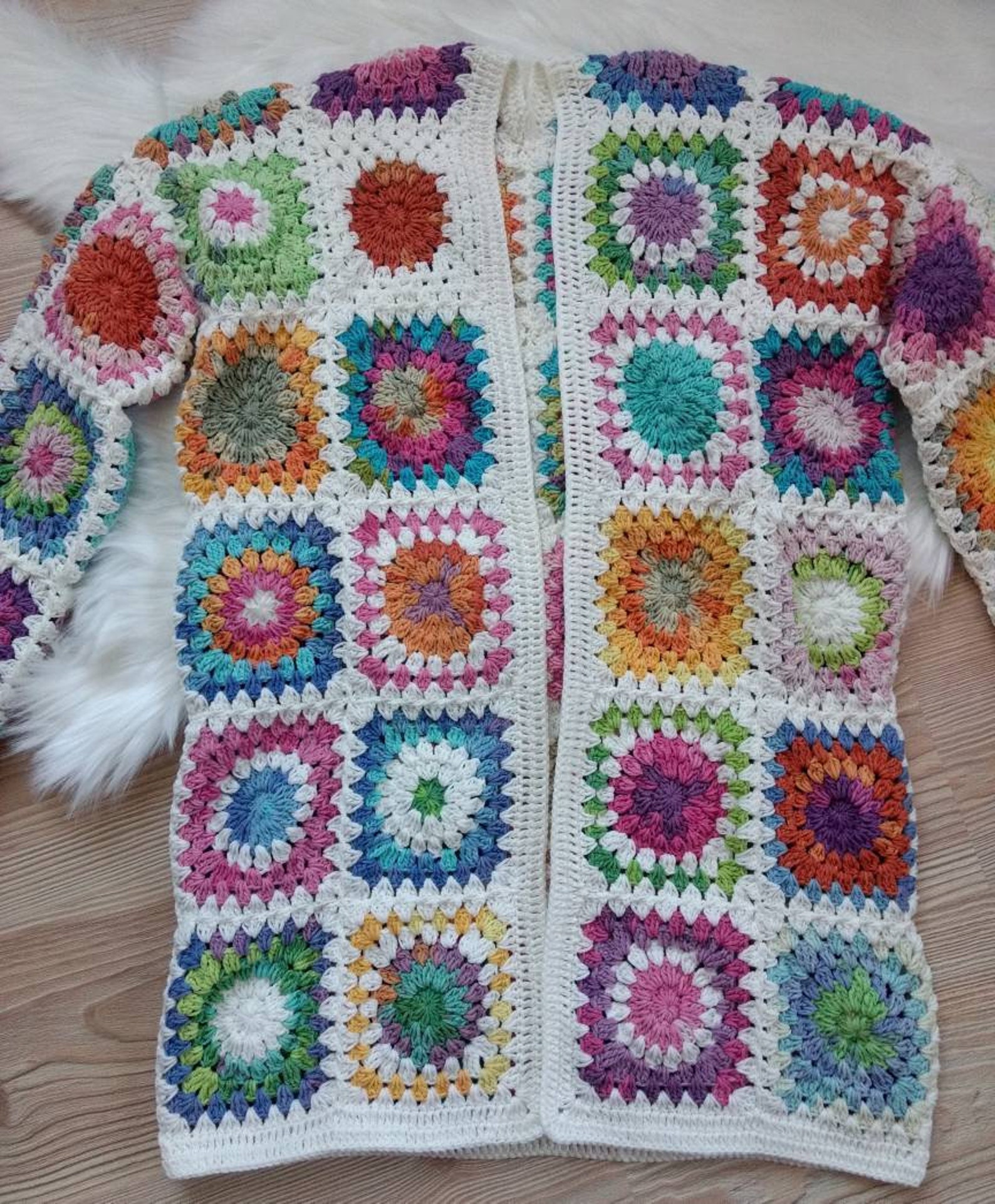 Granny Square Cardigan Multicolor Jacket Granny Square Coat | Etsy