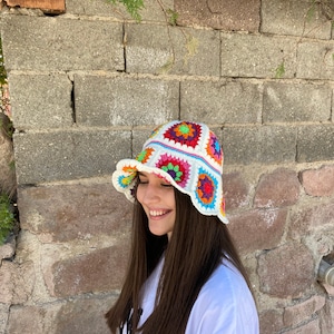 Granny Square Hat, Colorful Bucket Hat, Crochet Hat, Festival Hat, Bucket Hat, Crochet Sun Hat, Summer Sun Hat, Rainbow Crochet Hat, Gift image 6