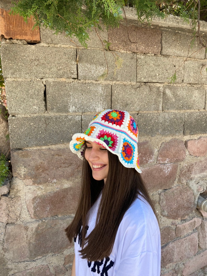 Granny Square Hat, Colorful Bucket Hat, Crochet Hat, Festival Hat, Bucket Hat, Crochet Sun Hat, Summer Sun Hat, Rainbow Crochet Hat, Gift image 6