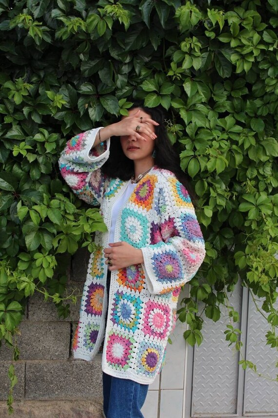 Granny Square Cardigan Multicolor Jacket Granny Square Coat - Etsy