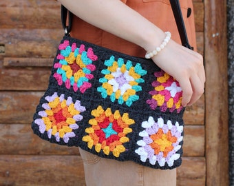 Granny Square Bag, Crochet Purse, Crochet tote Bag, Retro Style, Birthday Gift, Vintage Style, Gift for Her