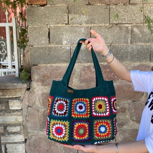 Crochet Bag, Granny Square Bag, Afghan Bag, Hobo Bag, Hippie Bag, Crochet Tote Bag, Retro Bag, Vintage Style, Crochet Purse, Gift for Her image 10