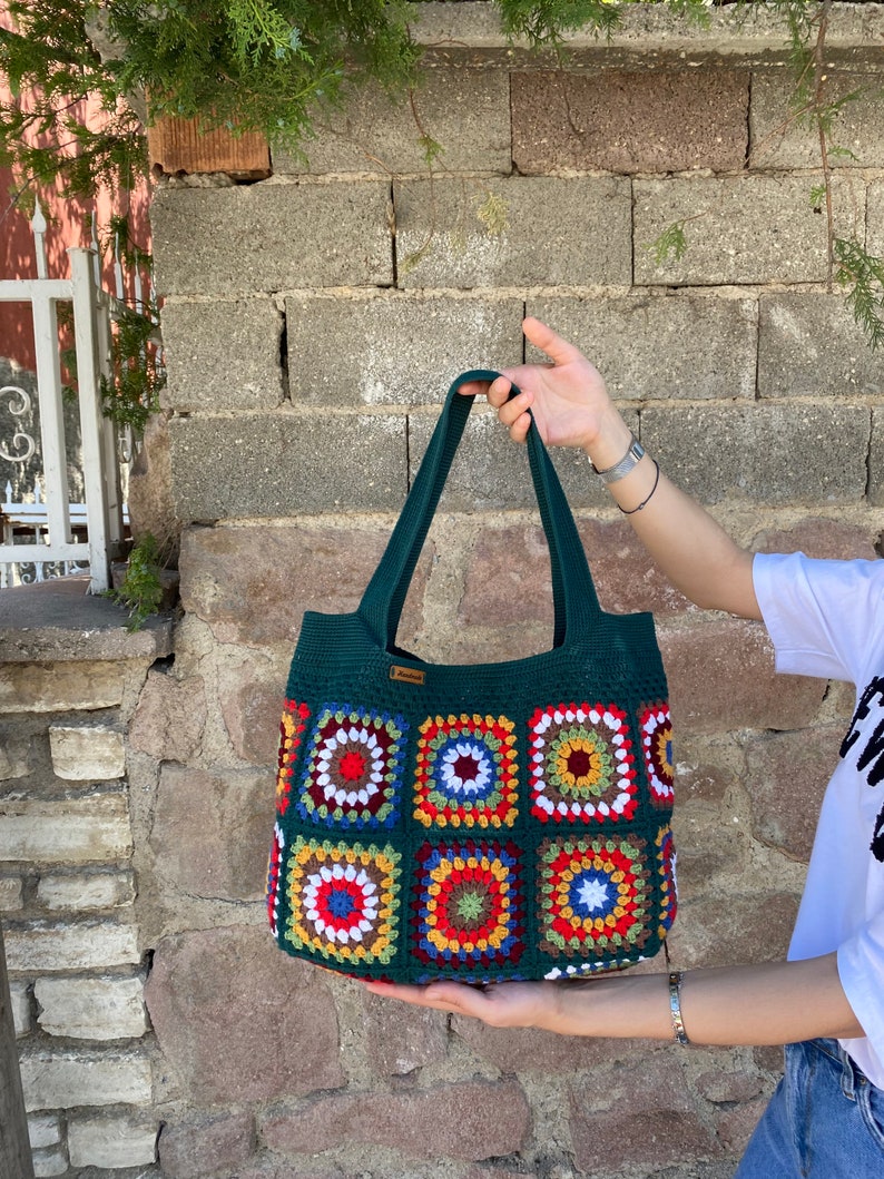 Crochet Bag, Granny Square Bag, Afghan Bag, Hobo Bag, Hippie Bag, Crochet Tote Bag, Retro Bag, Vintage Style, Crochet Purse, Gift for Her image 10