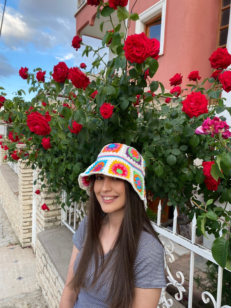 Granny Square Hat, Colorful Bucket Hat, Crochet Hat, Festival Hat, Bucket Hat, Crochet Sun Hat, Summer Sun Hat, Rainbow Crochet Hat, Gift image 9