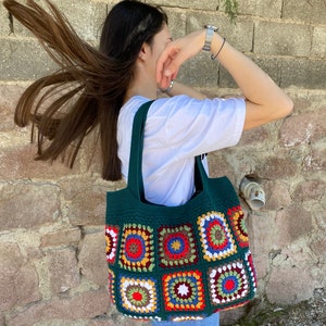 Crochet Bag, Granny Square Bag, Afghan Bag, Hobo Bag, Hippie Bag, Crochet Tote Bag, Retro Bag, Vintage Style, Crochet Purse, Gift for Her image 4