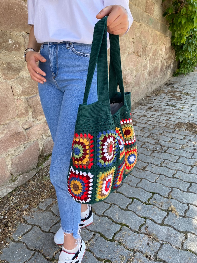 Crochet Bag, Granny Square Bag, Afghan Bag, Hobo Bag, Hippie Bag, Crochet Tote Bag, Retro Bag, Vintage Style, Crochet Purse, Gift for Her image 5