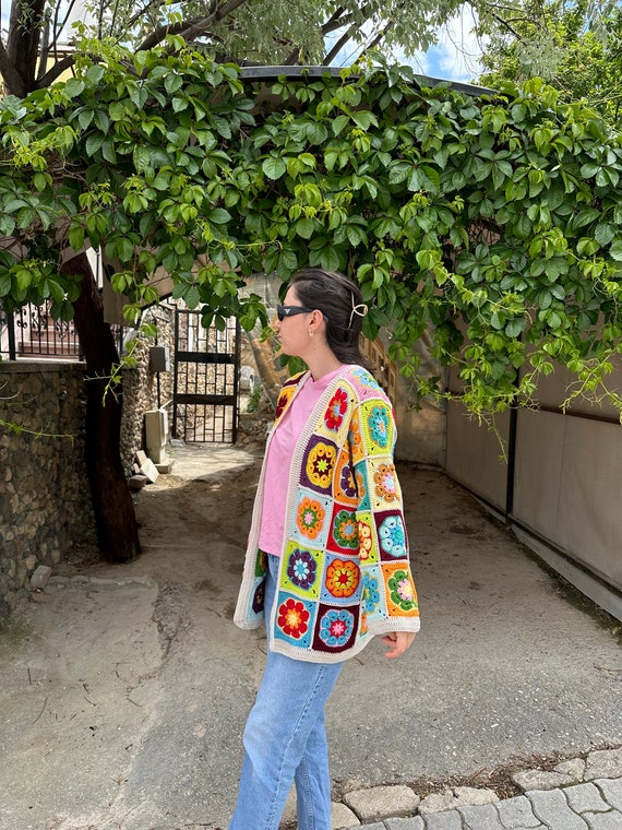 Patchwork Granny Square Crochet Cardigan: Handmad… - image 10