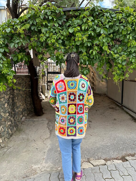 Patchwork Granny Square Crochet Cardigan: Handmad… - image 7