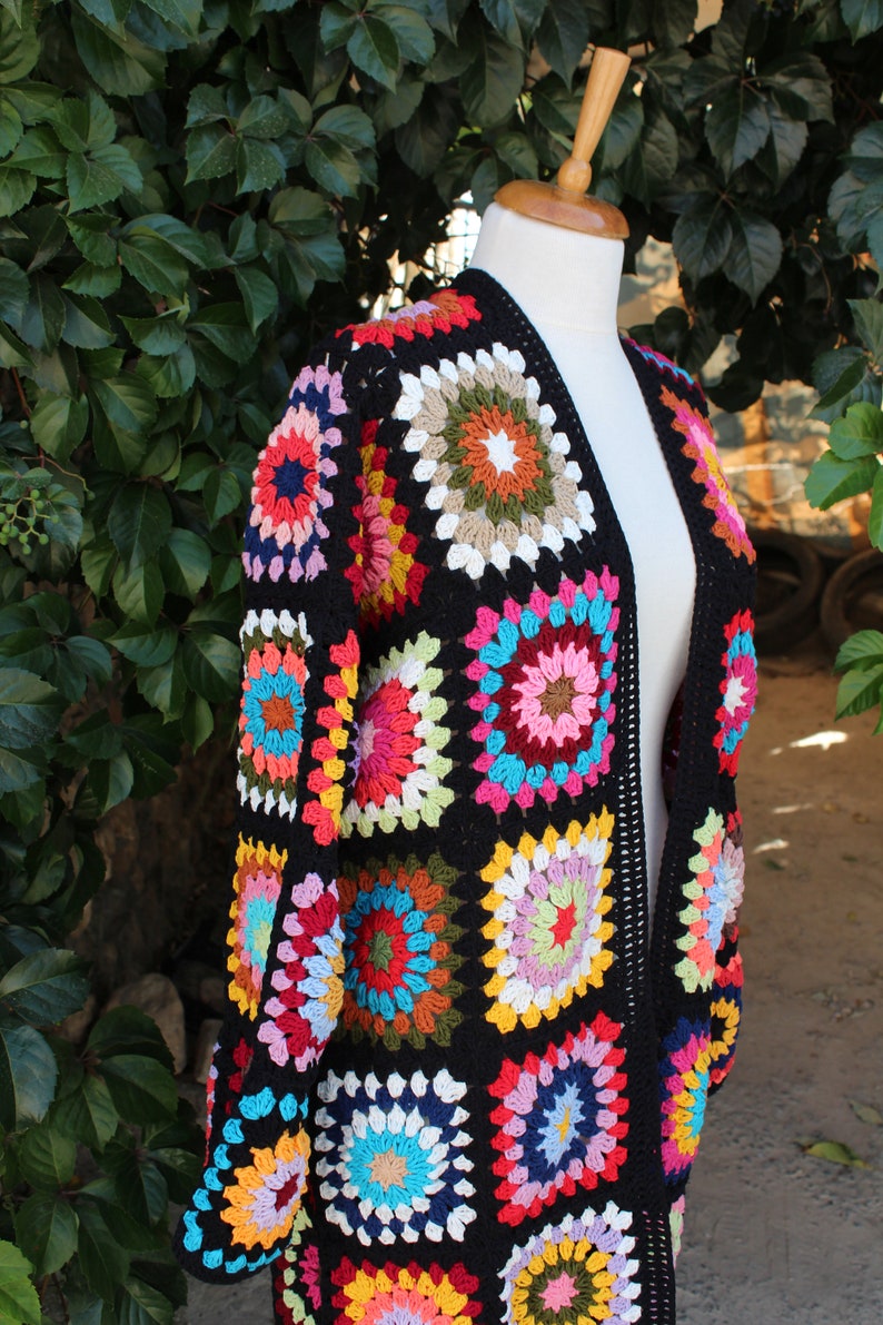 Long Granny Square Afghan Coat Boho Crochet Jacket Afghan Etsy