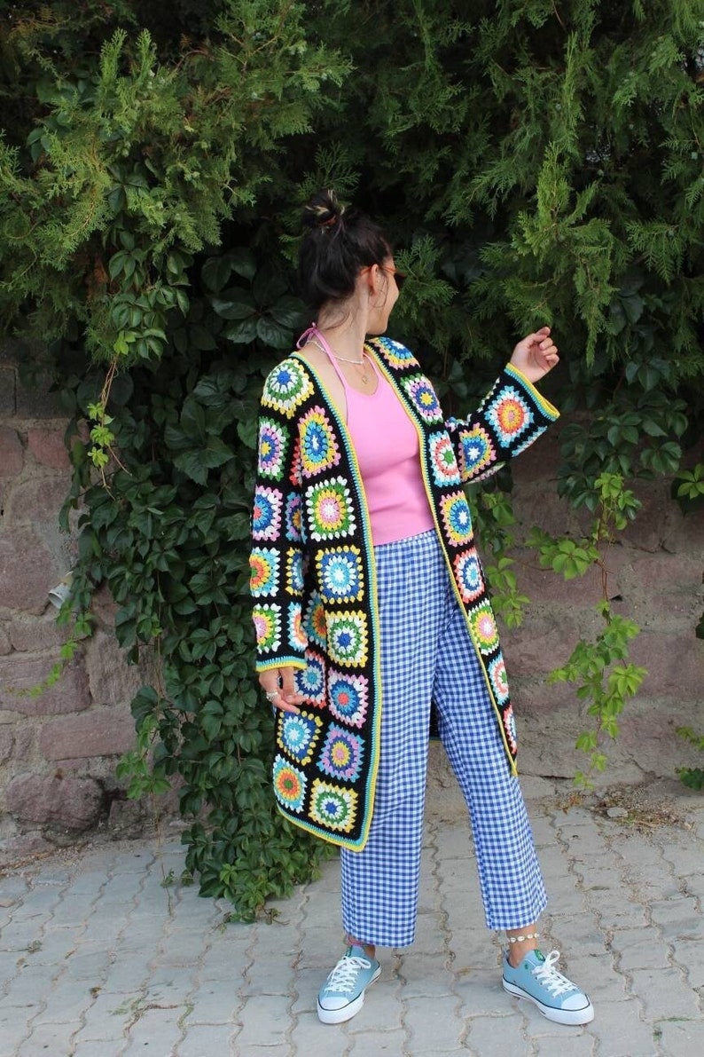 Granny Square Cardigan, Crochet Cardigan, Afghan Crochet, Granny Square Coat, Boho Cardigan, Granny Square Sweater, Long Granny Square Coat