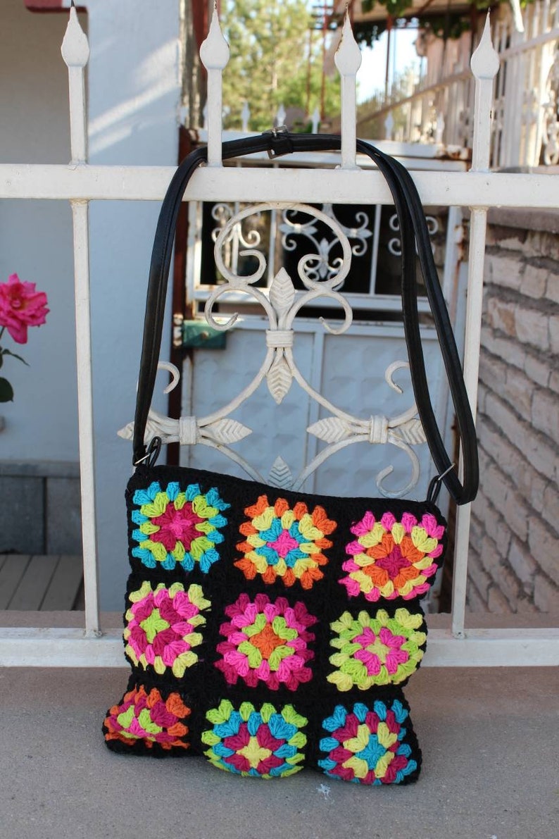 Crochet Bag, Granny Square Bag, Crochet Purse, Boho Bag, Crochet Tote Bag, Hippie Bag, Vintage Style, Granny Square Crochet Bag, Retro Bag