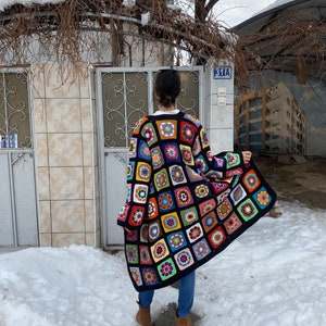 Granny Square Cardigan, Afghan Crochet Sweater, Crochet Coat, Bohemian Cardigan, Boho Style Cardigan, Afghan Coat Woman, Patchwork Cardigan image 4