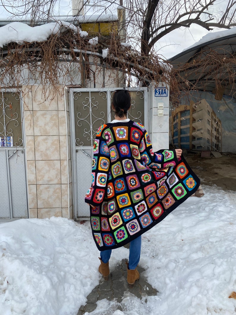 Granny Square Cardigan, Afghan Crochet Sweater, Crochet Coat, Bohemian Cardigan, Boho Style Cardigan, Afghan Coat Woman, Patchwork Cardigan image 4