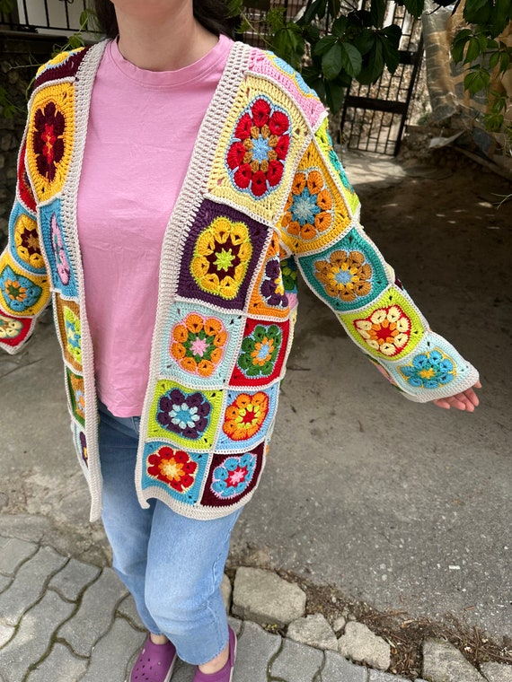 Patchwork Granny Square Crochet Cardigan: Handmad… - image 3