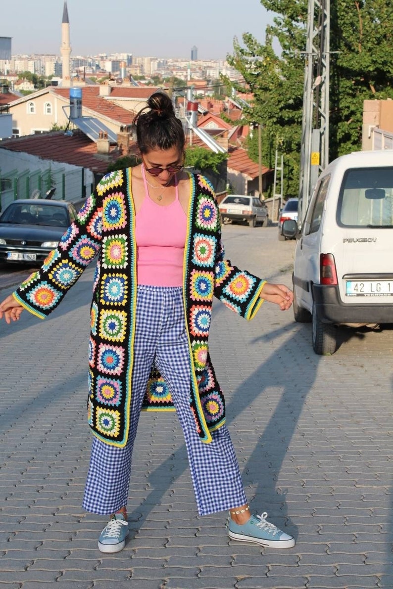 Granny Square Cardigan, Crochet Cardigan, Afghan Crochet, Granny Square Coat, Boho Cardigan, Granny Square Sweater, Long Granny Square Coat