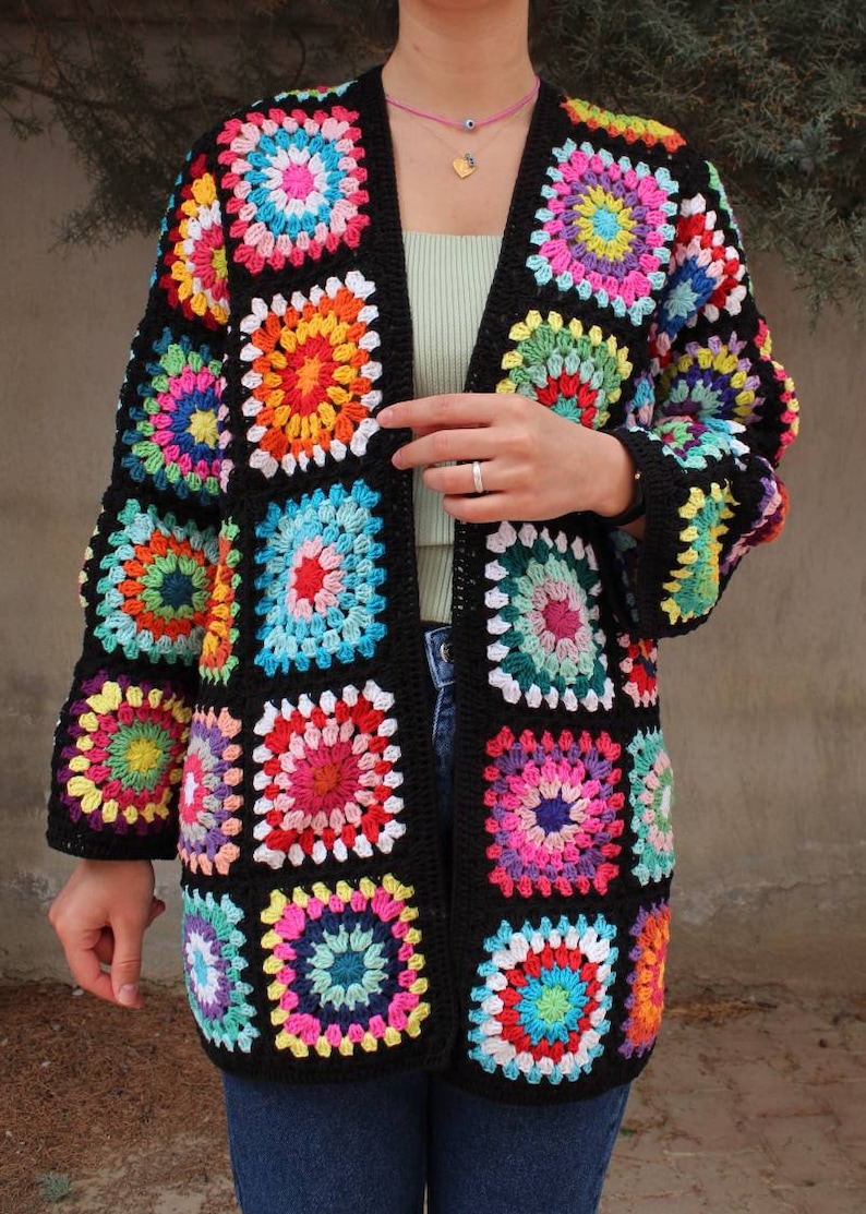 Granny Square Afghan Coat Boho Crochet Jacket Granny Square - Etsy
