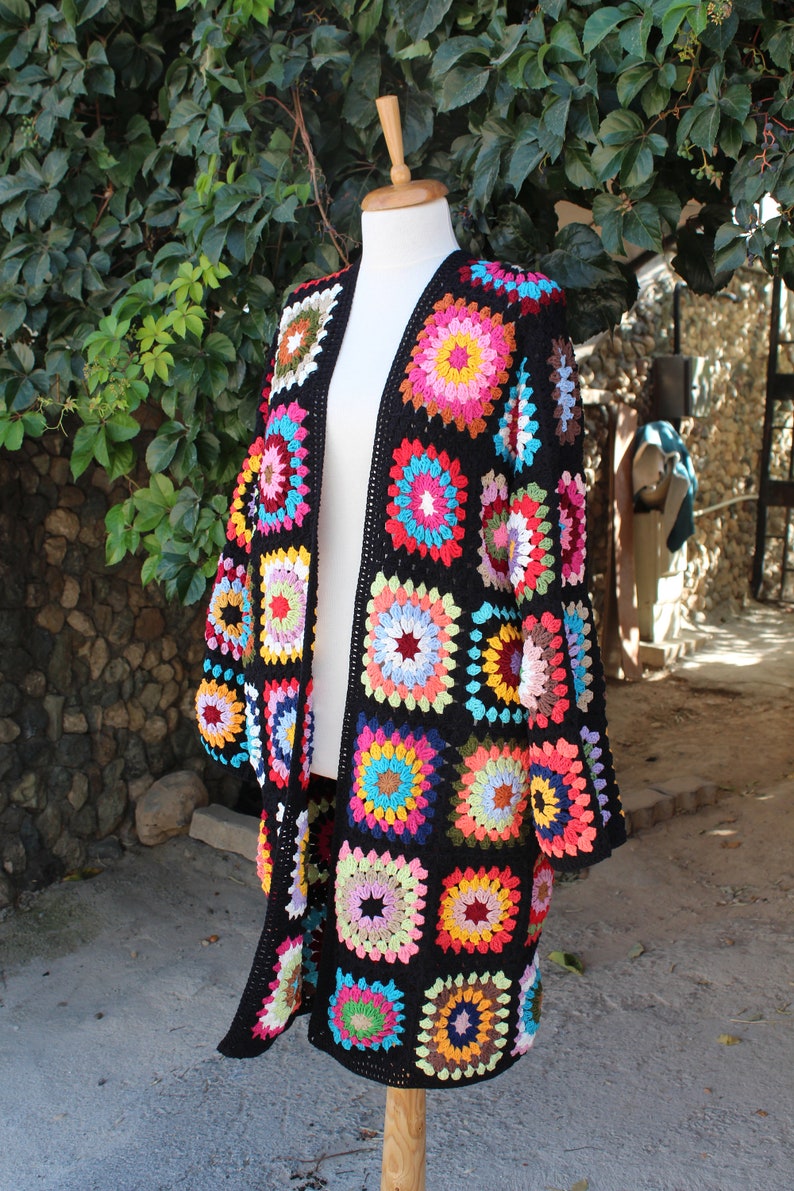Long Granny Square Afghan Coat Boho Crochet Jacket Afghan - Etsy